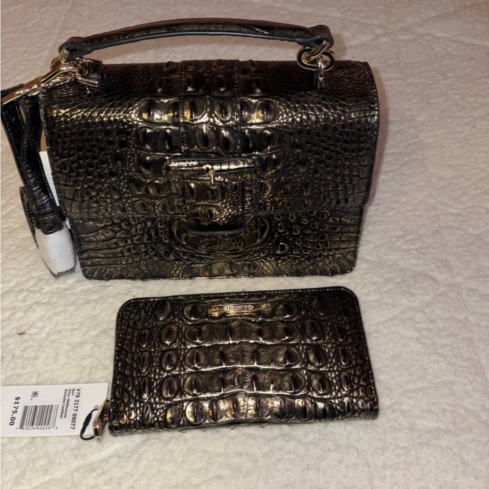Brahmin Small Hallie Onyx Melbourne Purse & Zip Around Wallet Set NWT